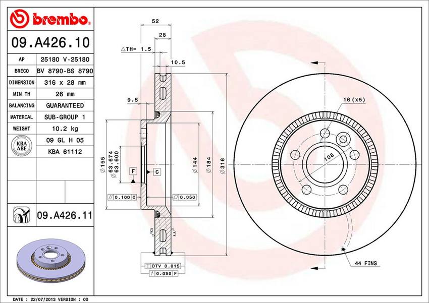 Land Rover Volvo Brembo Disc Brake Rotor - Front (316mm) 31400764